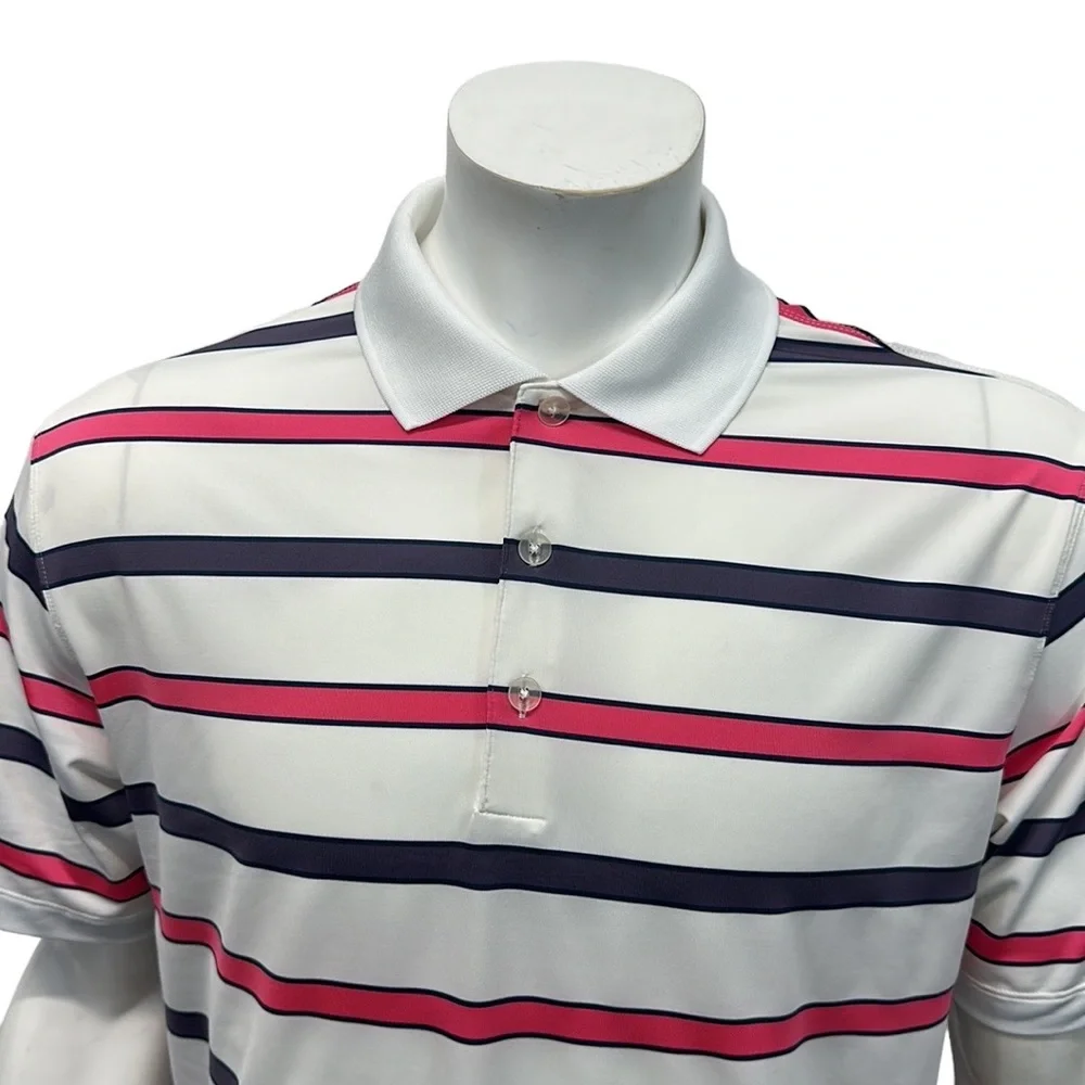 Nike Golf Dri Fit Tour Performance White Pink Purple Stripe Polo Shirt Medium